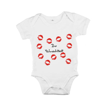Baby Body bedruckt mit Wunschtext und Kussmund