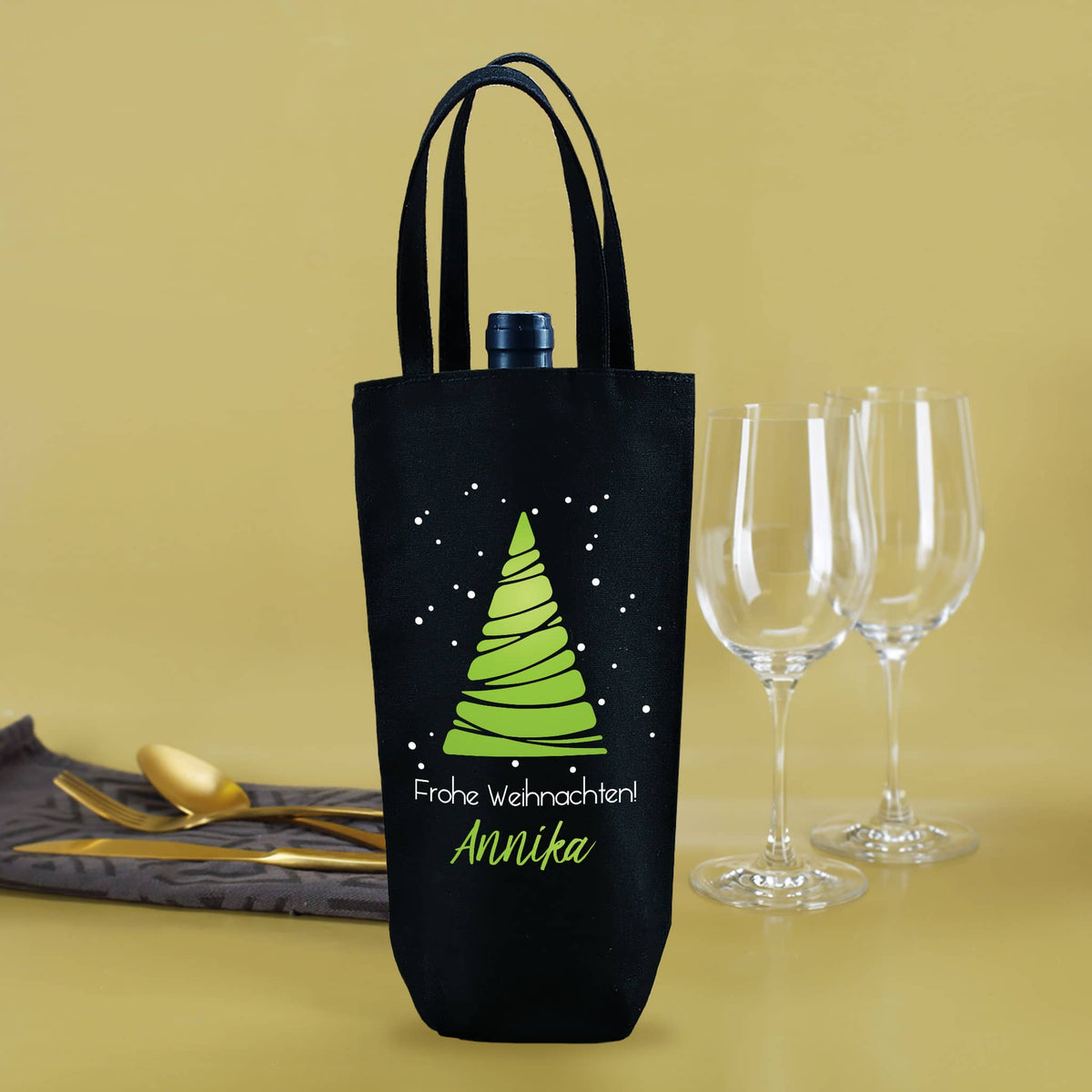 Flaschentasche mit personalisiertem Weihnachtsbaum-Motiv