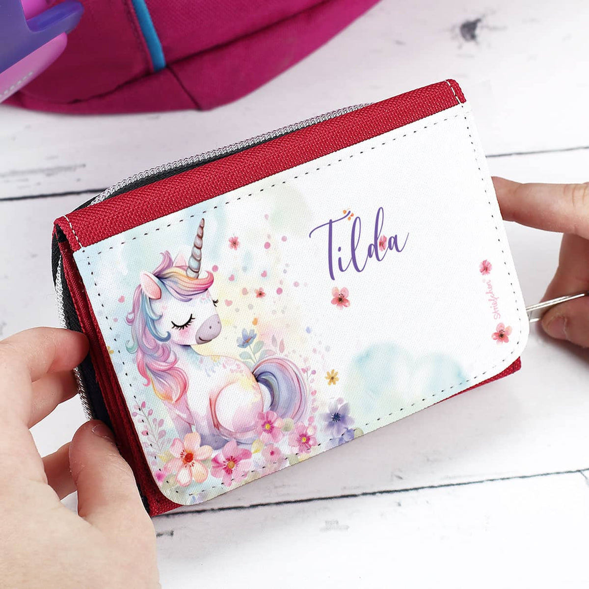 Kinder-Geldbörse mit Einhorn-Motiv und Name