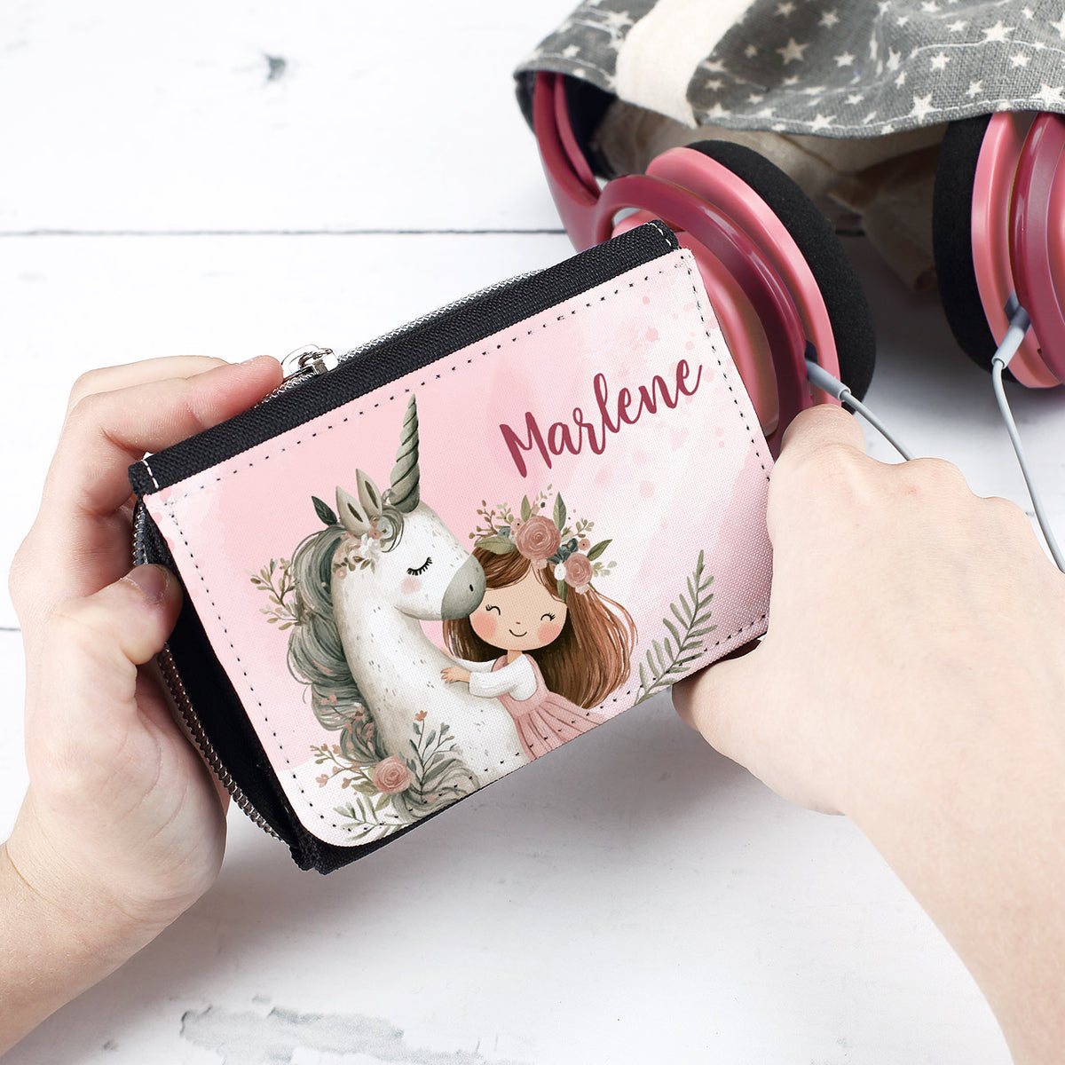 Geldbörse mit Einhorn & Blumenmädchen und Wunschname personalisiert