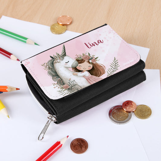 Geldbörse mit Einhorn & Blumenmädchen und Wunschname personalisiert
