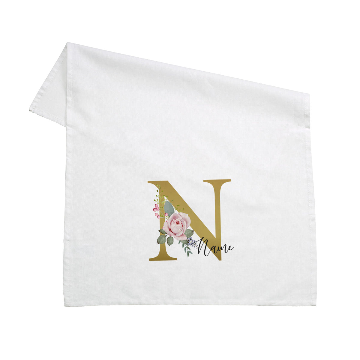 Geschirrtuch mit Monogramm, Name und Rose