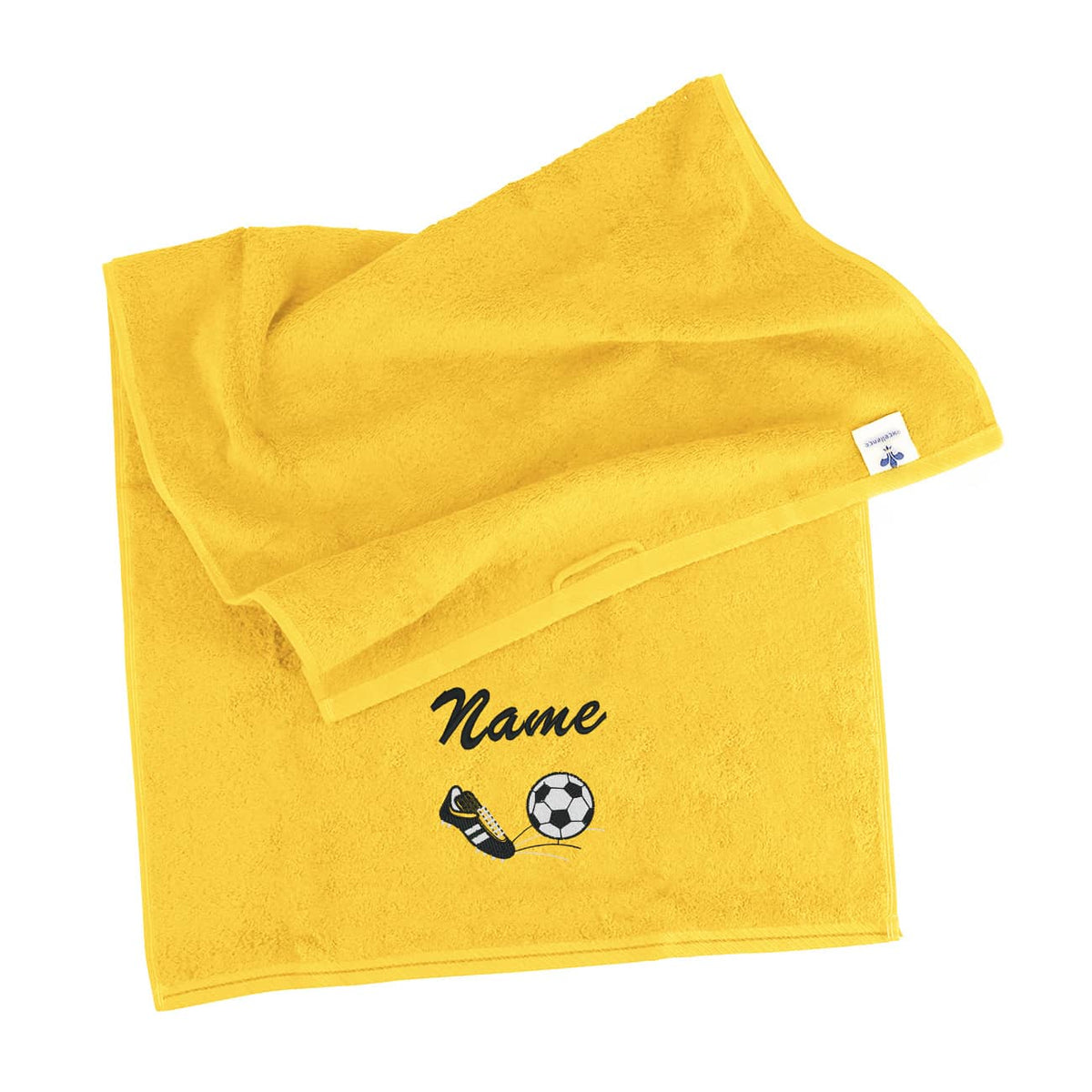 Gelbes Fußball-Handtuch mit Name bestickt