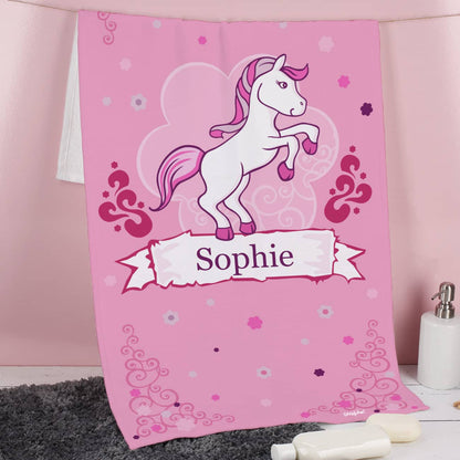 Großes Handtuch mit Pink Pony und Ihrem Wunschnamen