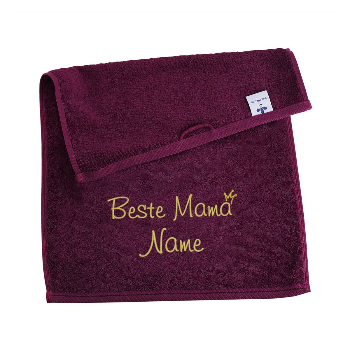 Beste Mama - Handtuch mit Name besticktBeste Mama - brombeerfarbenes Gästehandtuch mit Name bestickt