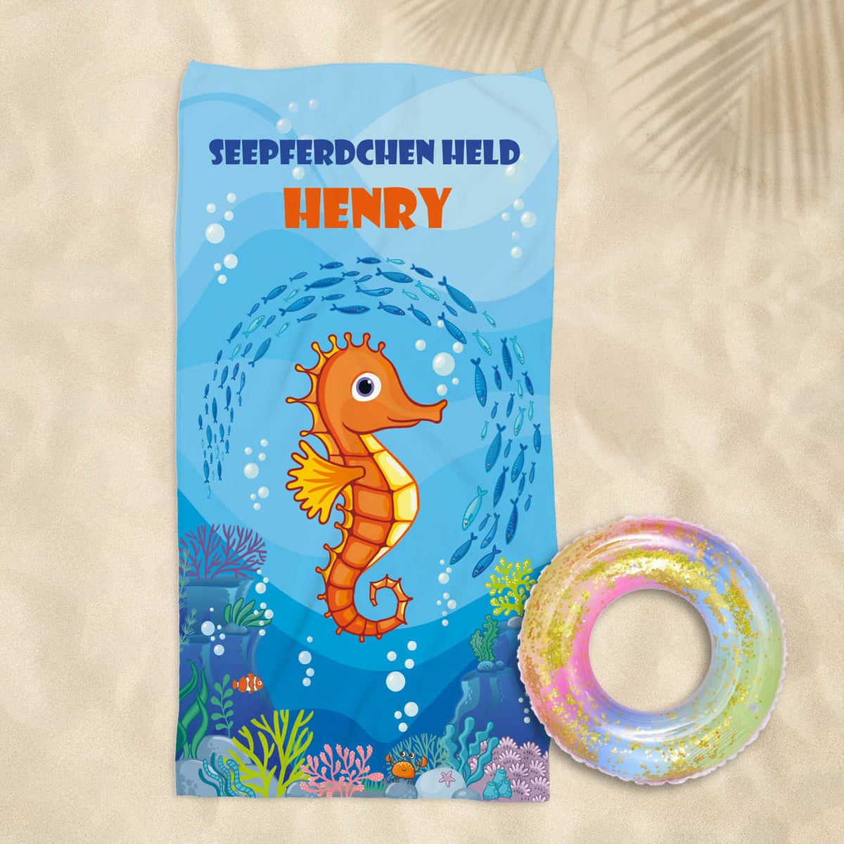 Seepferdchen - XL Strandtuch mit Name und Wunschtext