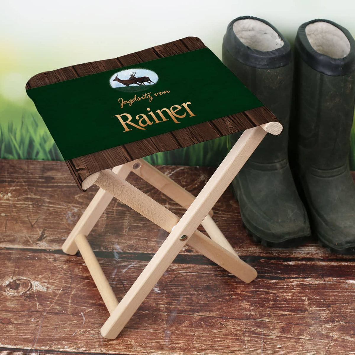 Klapphocker mit Namen für Jäger