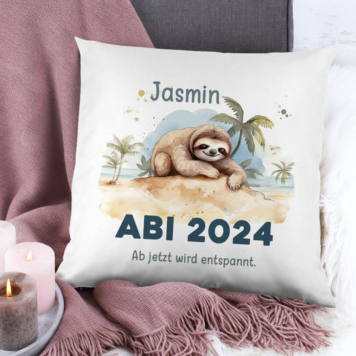 ABI - Kissen mit Faultier, Name und Wunschtext