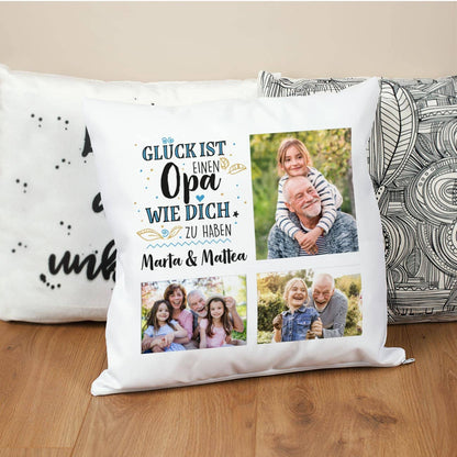 Kissen mit drei Fotos und Wunschtext für Opas