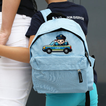 Kinderrucksack mit Polizeiauto-Motiv und Namen personalisierbar für Jungen