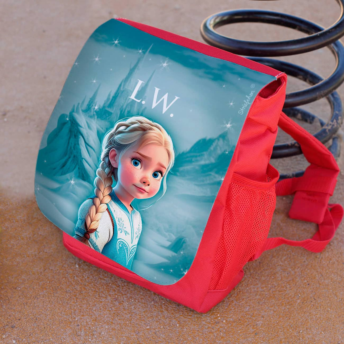 Roter Kinderrucksack mit Prinzessin, Name oder Initialen