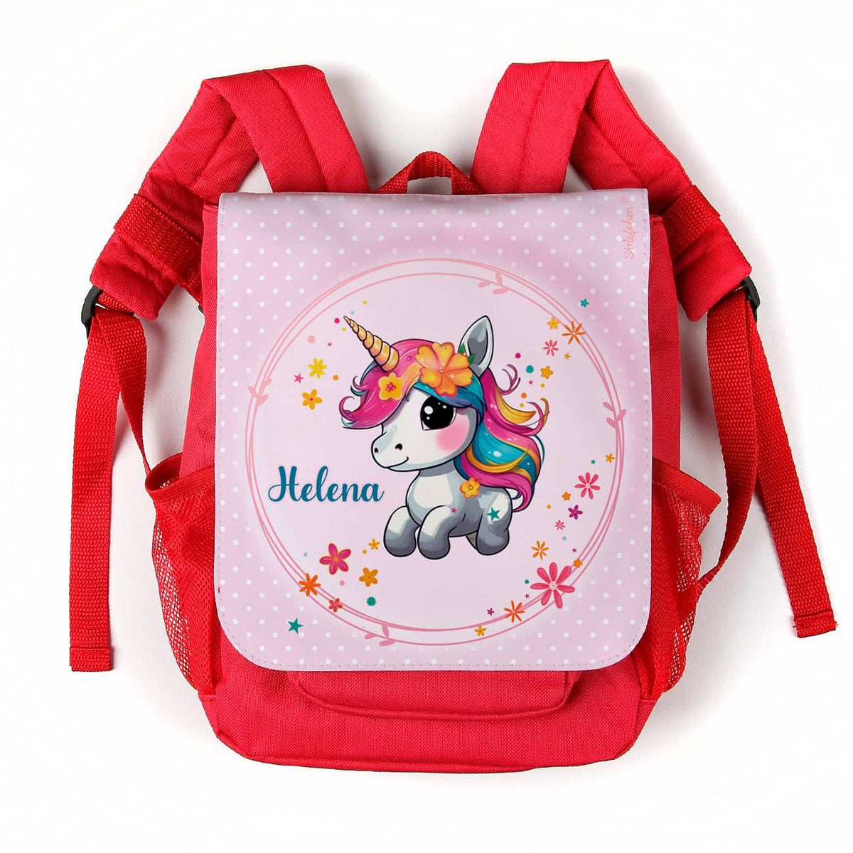 Roter Kinderrucksack mit Einhorn und Name