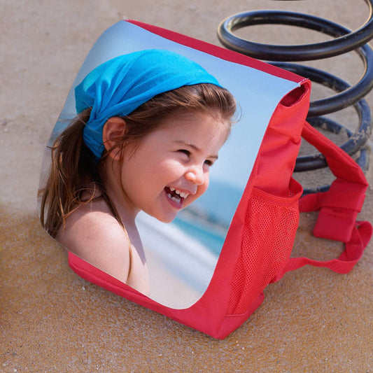 roter Kindergartenrucksack mit Foto selbst gestalten