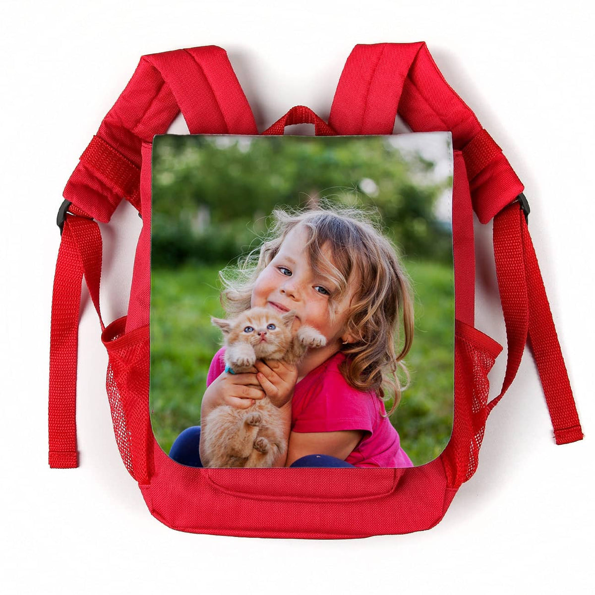 roter Kinderrucksack mit Ihrem schönsten Foto 