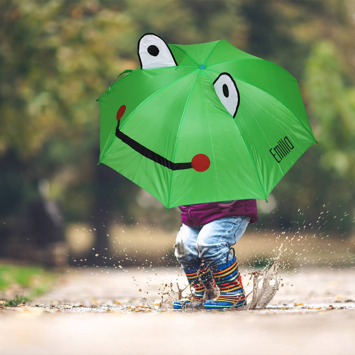 Grüner Regenschirm "Frosch" für Kinder mit Name personalisiert