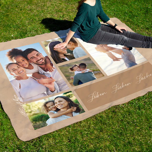 Personalisierte XXL Kuscheldecke mit 5 Foto & Wunschtext | Sherpadecke 150x200cm