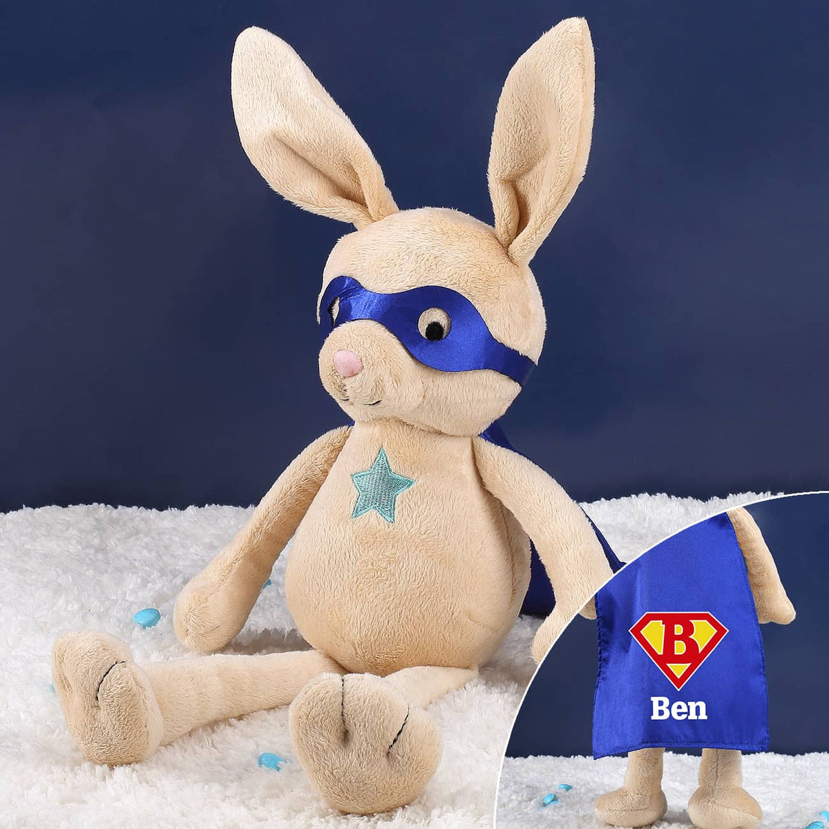 Kuschelhase "Rocket Rabbit" mit Ihrem Wunschnamen und Initiale