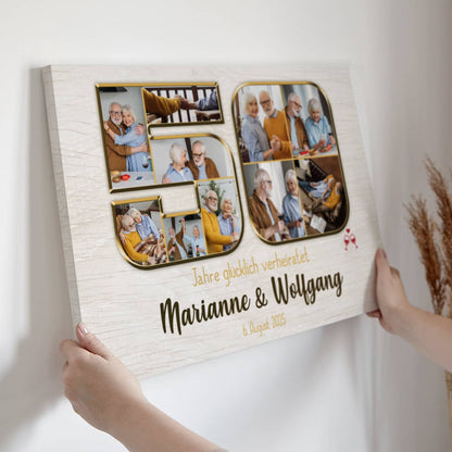 Foto-Geschenk zur Goldenen Hochzeit - Leinwand mit 10 Bildern & Wunschtext, 60x40cm