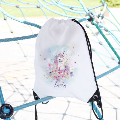 Sportbeutel mit Einhorn-Motiv und Name