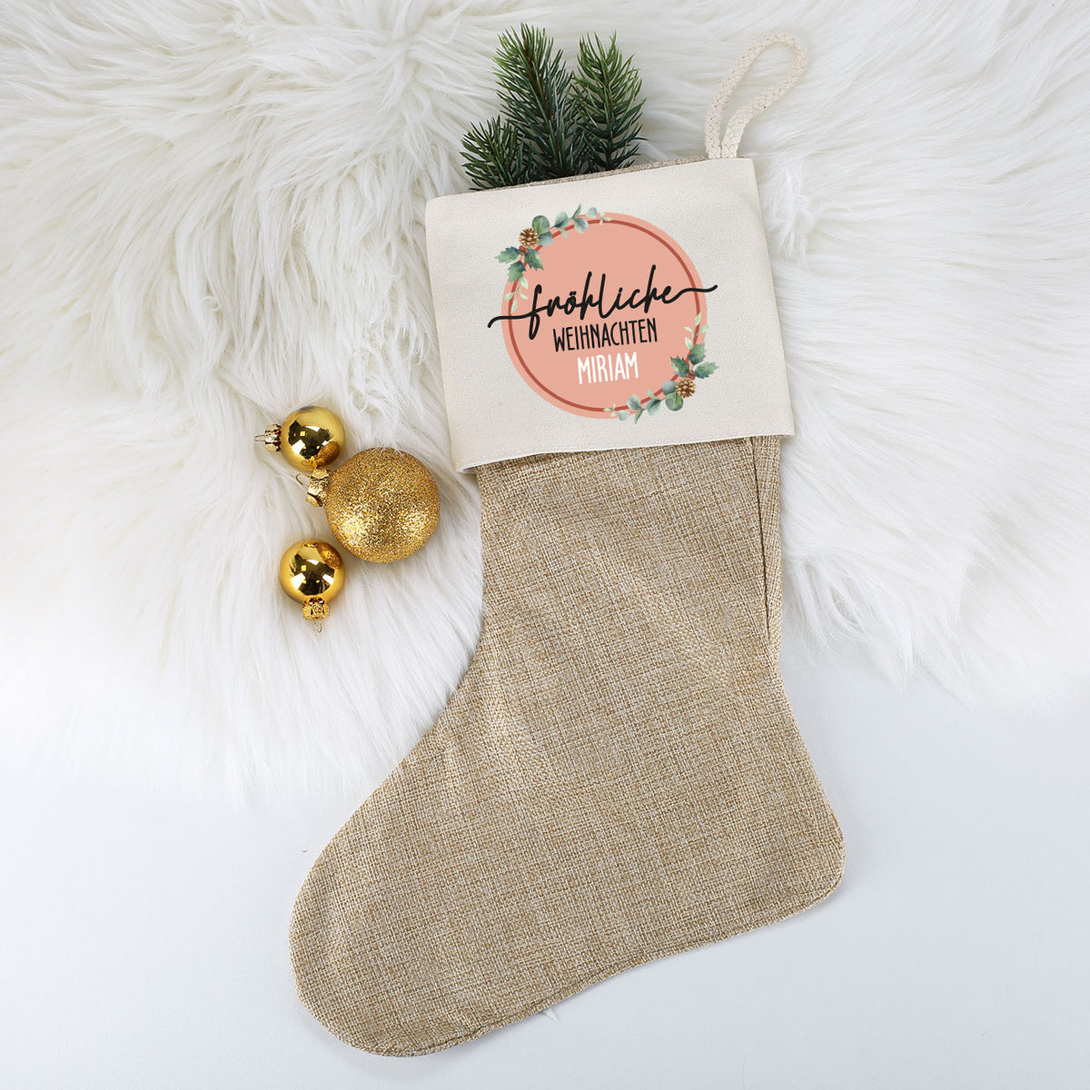 Fröhliche Weihnachten - Nikolausstrumpf mit Namensaufdruck