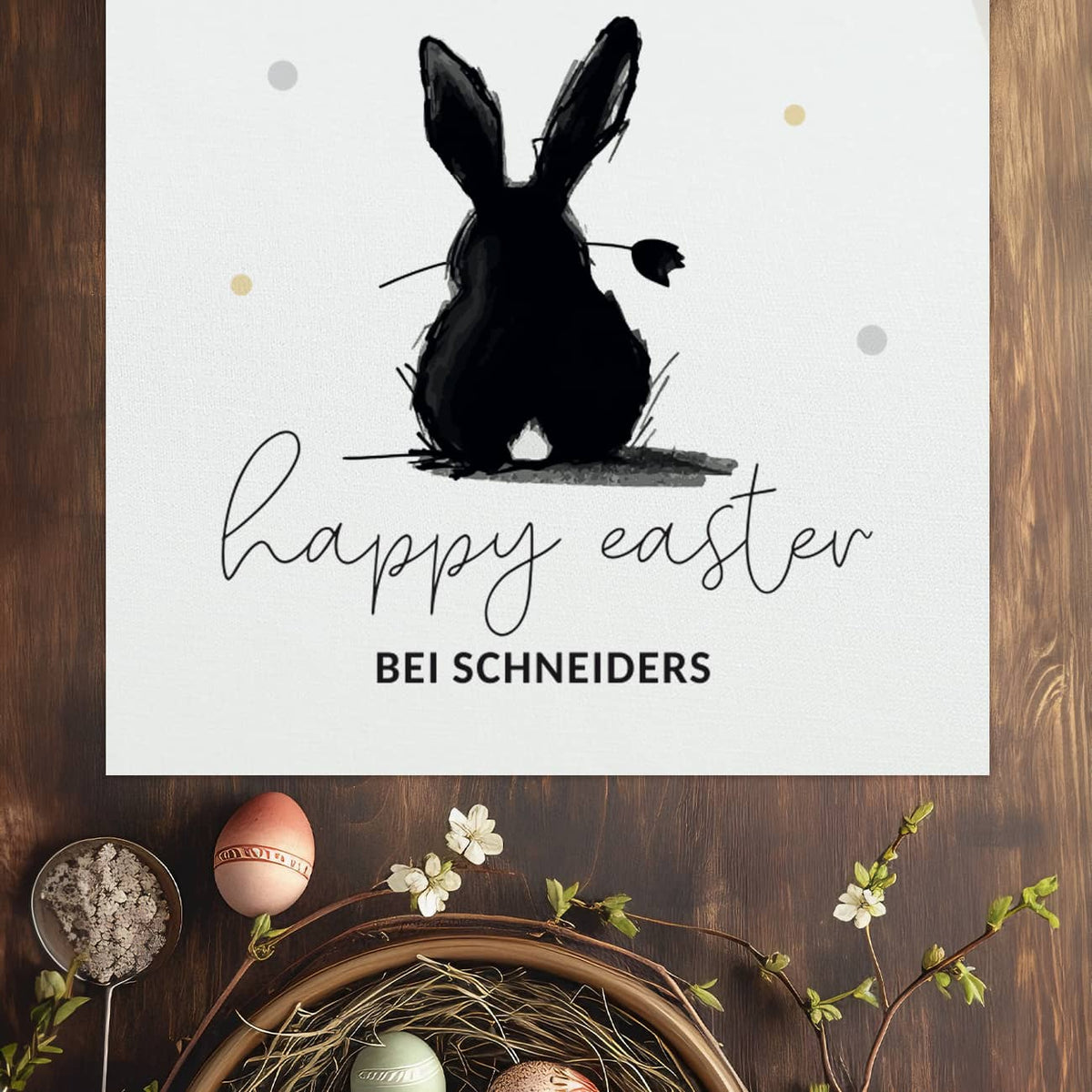 Happy Easter - Tischläufer mit Hase und Wunschtext in 2 Größen verfügbar