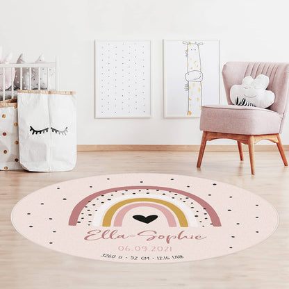 Teppich in Rosa für das Kinderzimmer mit Regenbogen Motiv
