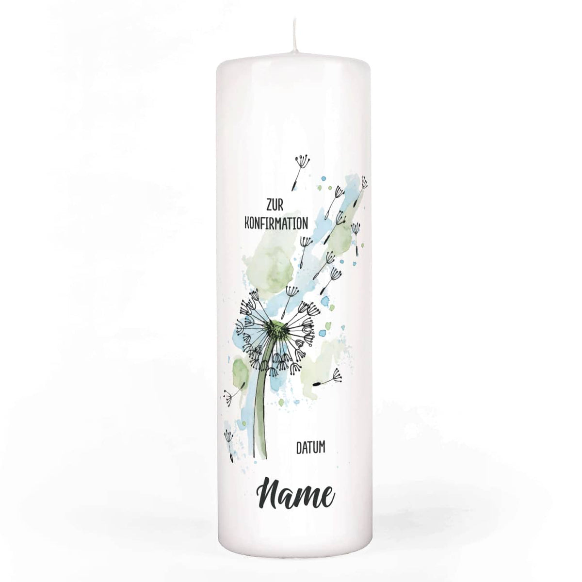 Konfirmationskerze Pusteblume personalisiert