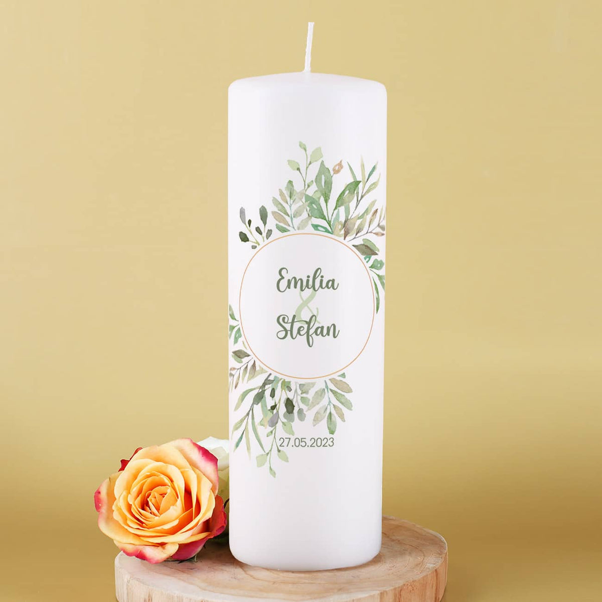 Kerze für Hochzeit mit Namen und Datum
