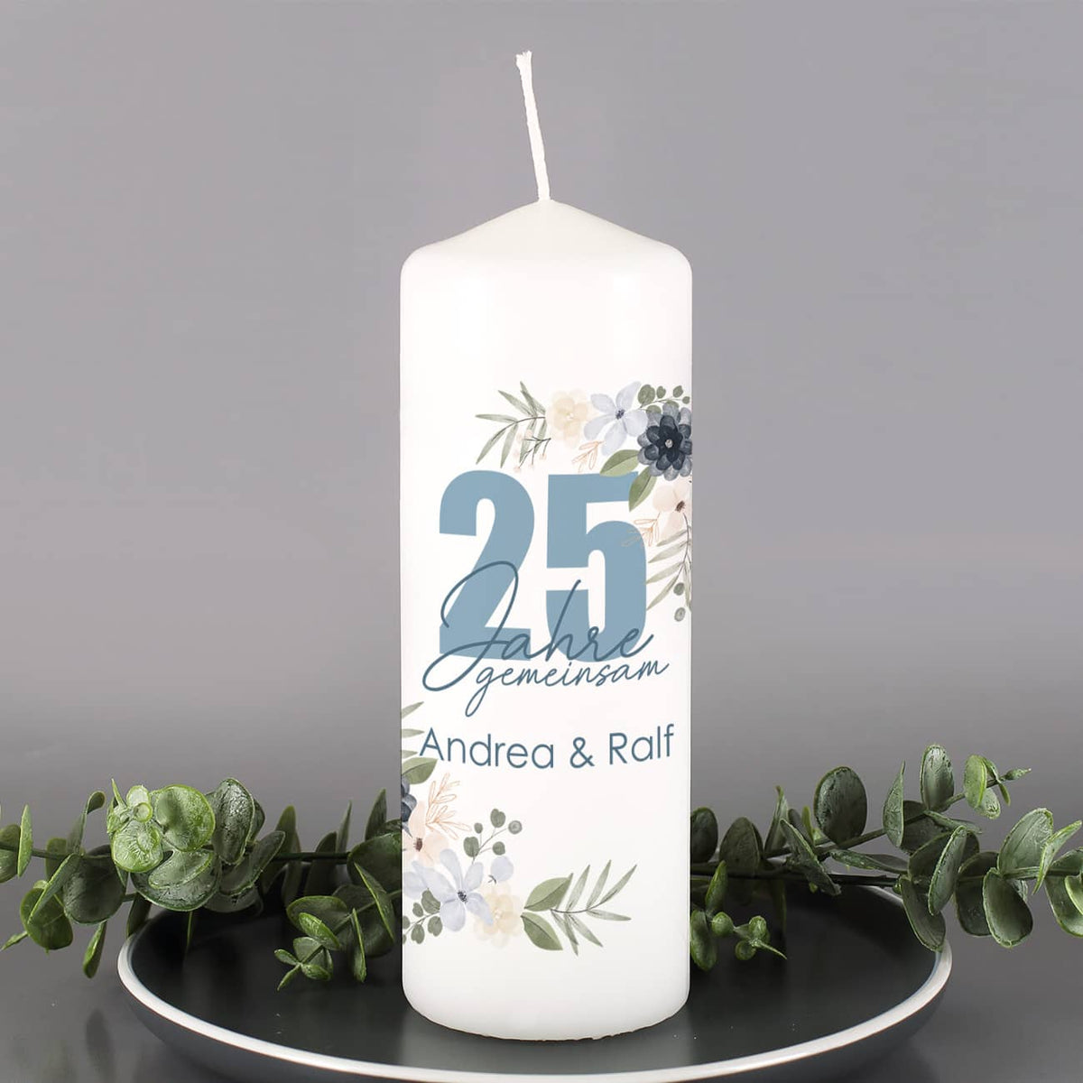 Kerze zur Silberhochzeit mit Namen