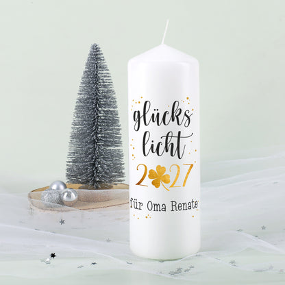 Glückslicht 2027 - weiße Kerze Weihnachtsgeschenk