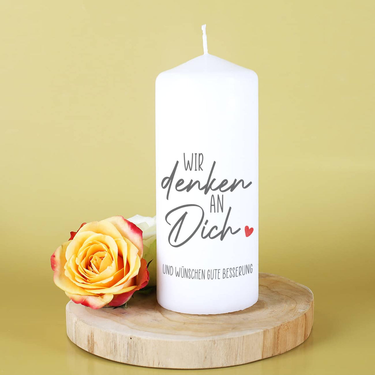 Wir denken an dich - Kerze mit Text