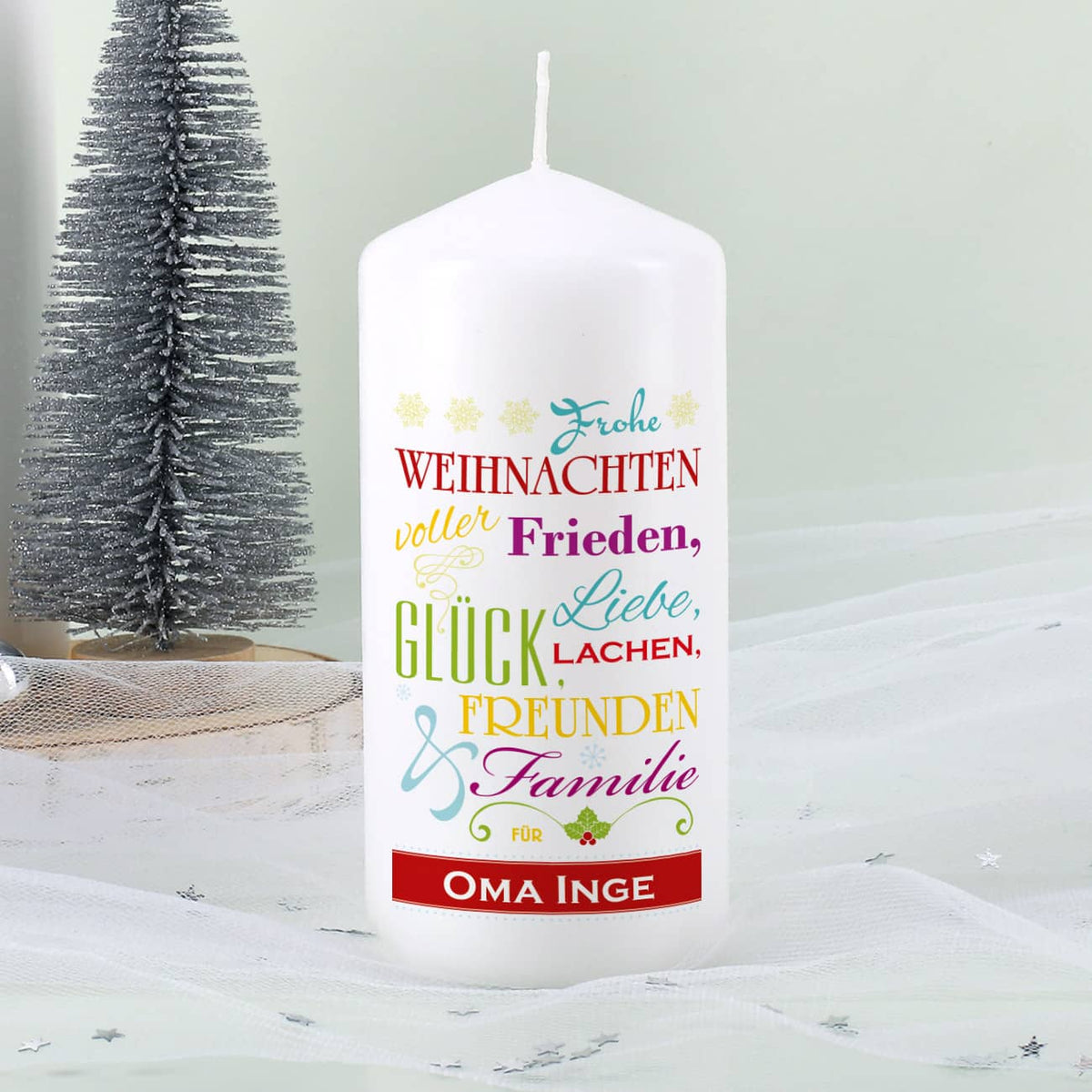 Weihnachtskerze mit guten Wünschen und Namen