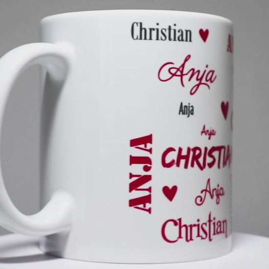 Valentinstag Geschenk personalisierte Namenstasse mit Innendruck Herzen und I Love You