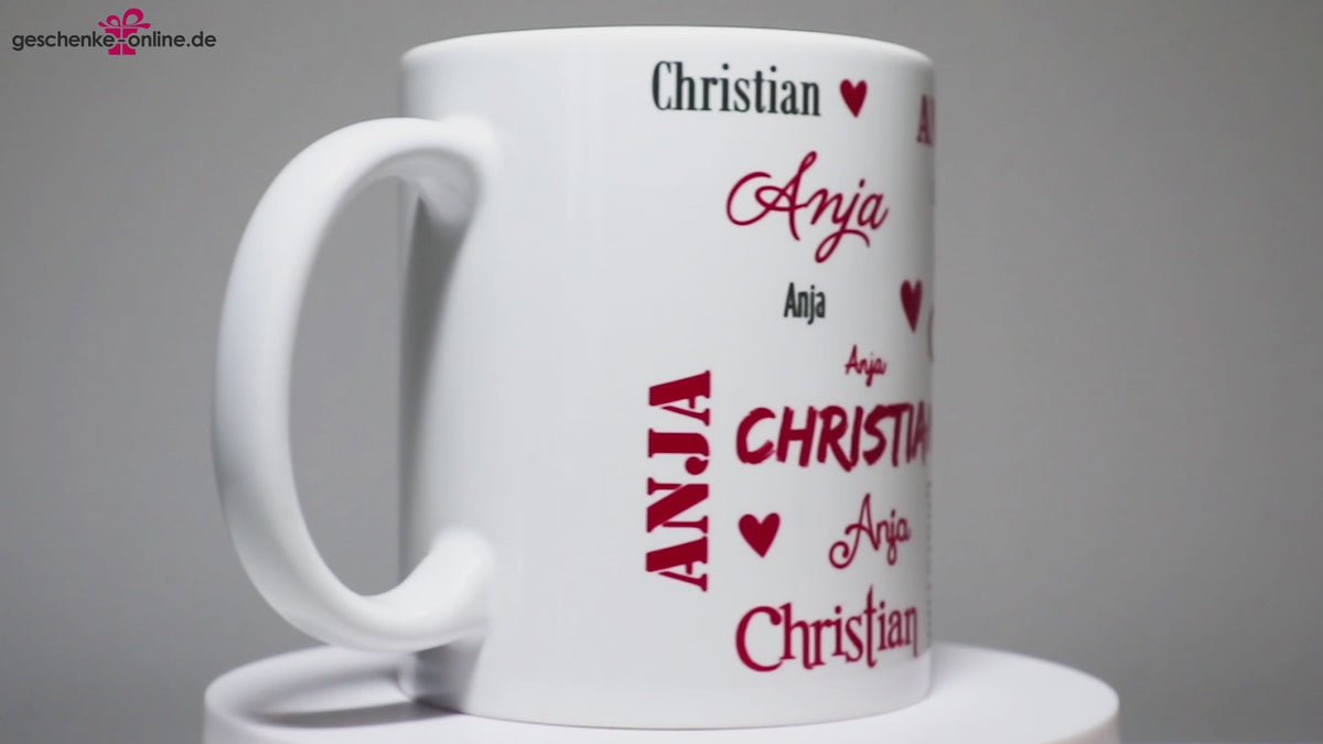 Valentinstag Geschenk personalisierte Namenstasse mit Innendruck Herzen und I Love You