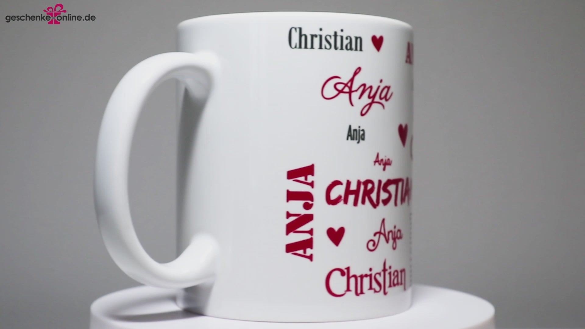Valentinstag Geschenk personalisierte Namenstasse mit Innendruck Herzen und I Love You