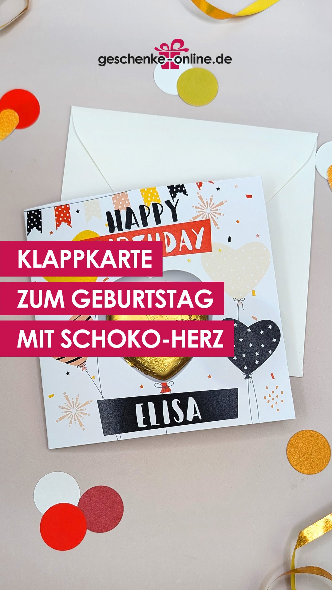 Happy Birthday Karte 🎉 | Personalisierte Geburtstagskarte mit Lindt-Schokoherz & Wunschname
