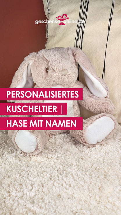 Kuscheltier Hase mit Namensaufdruck | personalisiertes Babygeschenk zur Geburt oder Taufe