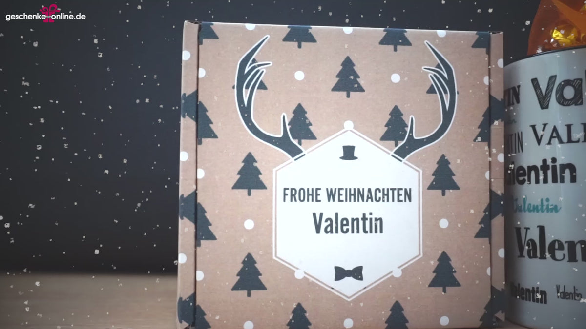 Tassen Geschenkbox Geschenkidee mit Namenstasse und Pralinen im Säckchen