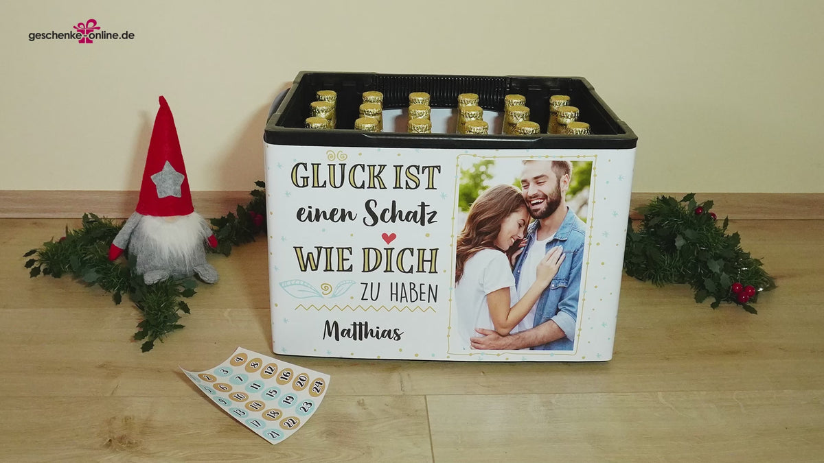 Anleitung für Bierkasten Adventskalender mit Banderole und 24 Zahlenstickern