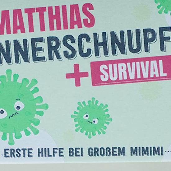 Männerschnupfen Survival Box mit Bierdose, Schokolade, Schnaps, Taschentücher