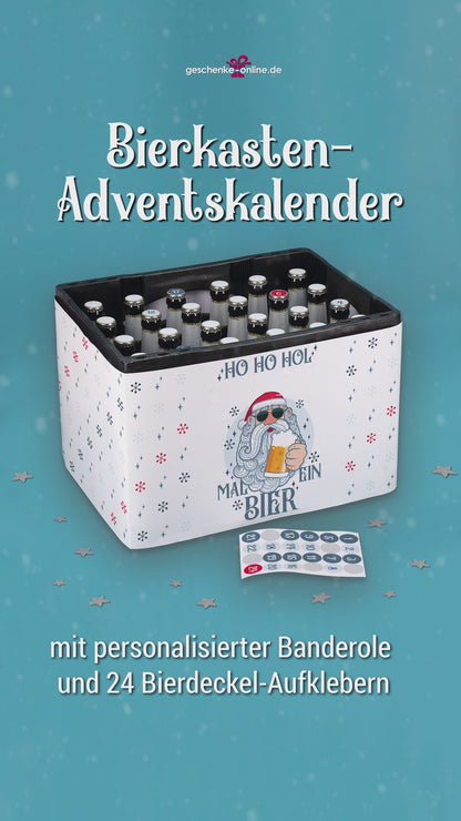 DIY Bier Adventskalender Ho Ho Hol mal ein Bier mit Namen Banderole und 24 Stickern 
