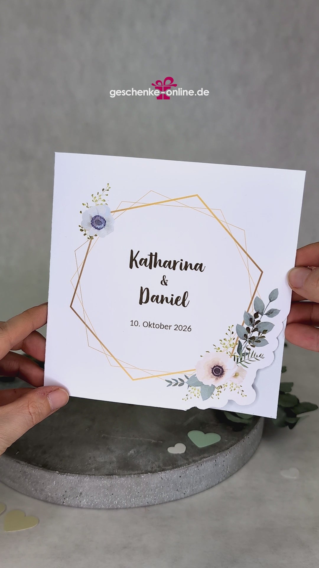 Hochzeitseinladung – Klappkarte mit Watercolor-Blüten