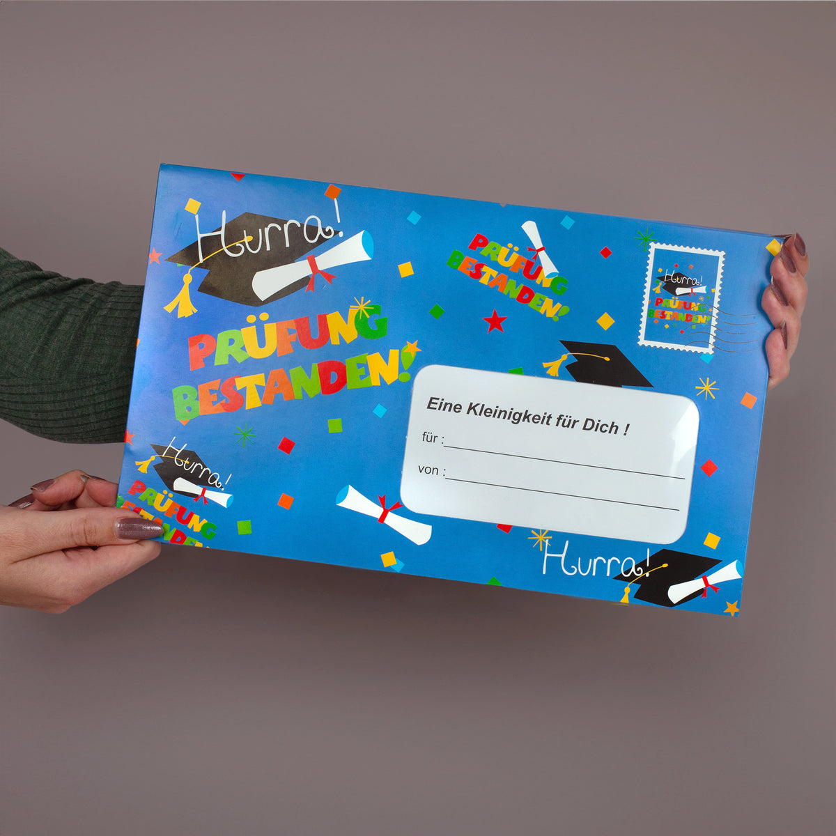 Riesenumschlag zur bestandenen Prüfung oder Abschluss und Aufklebern, ideal für Geldgeschenke