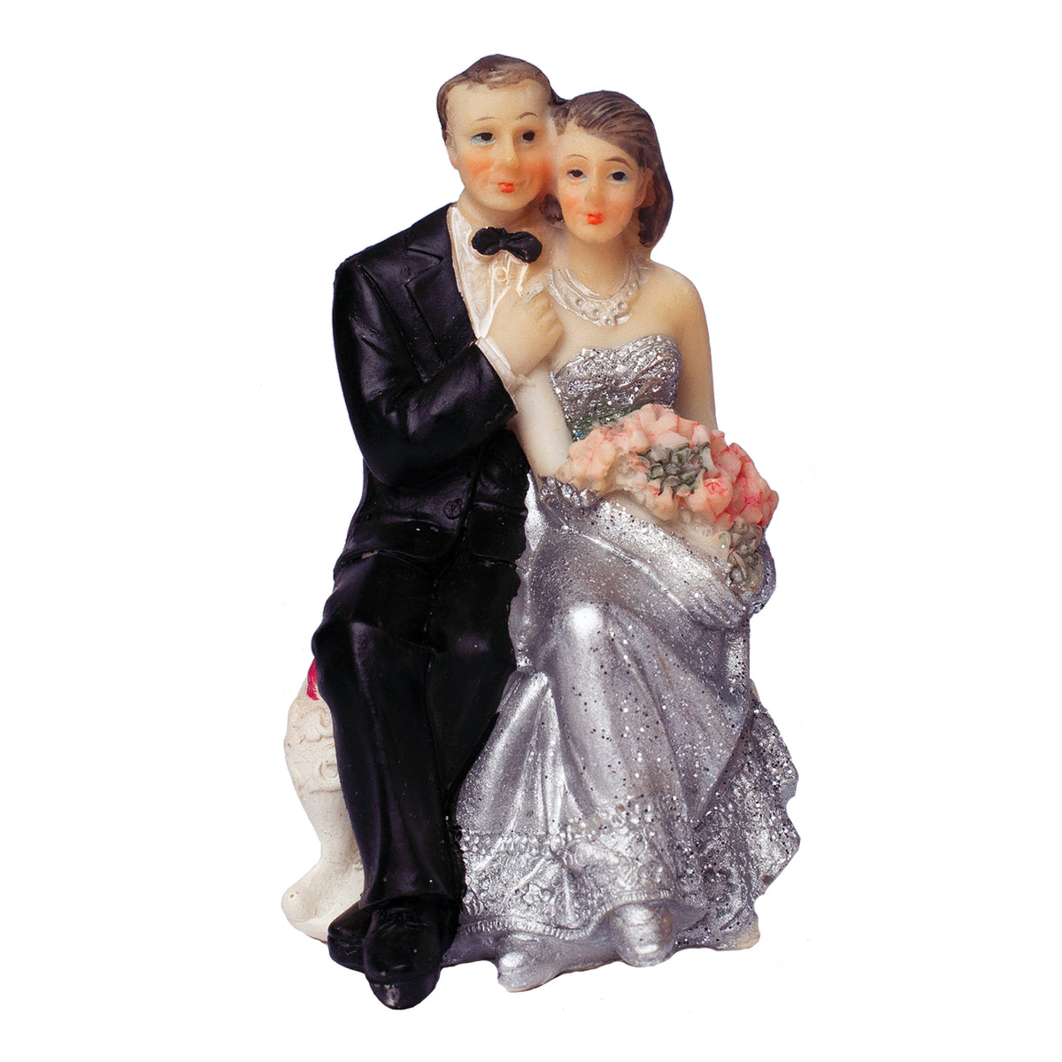Hochzeitspaar Braut & Bräutigam mit Fliege zur Silberhochzeit | Hochzeitstorten Topper & Dekofigur
