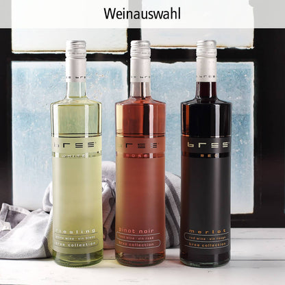 Weinset zum 60. Geburtstag mit graviertem Weinglas in Geschenkbox
